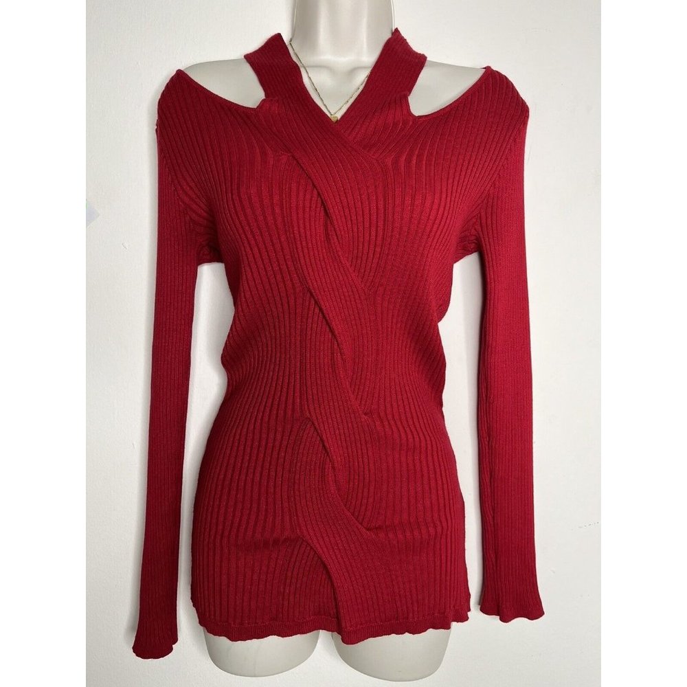 Ashley Stewart Sweater Shirt Blouson Women Red Long Sleeve VNeck Ladies Sz 12